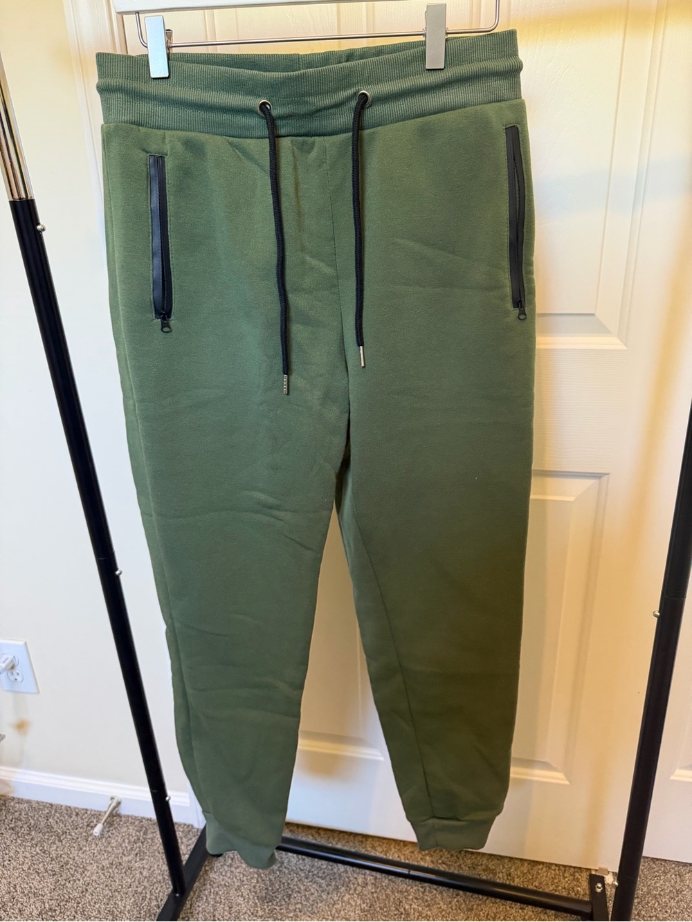 Men's Olive Green Jogger Sweatpants with Zipper Pockets